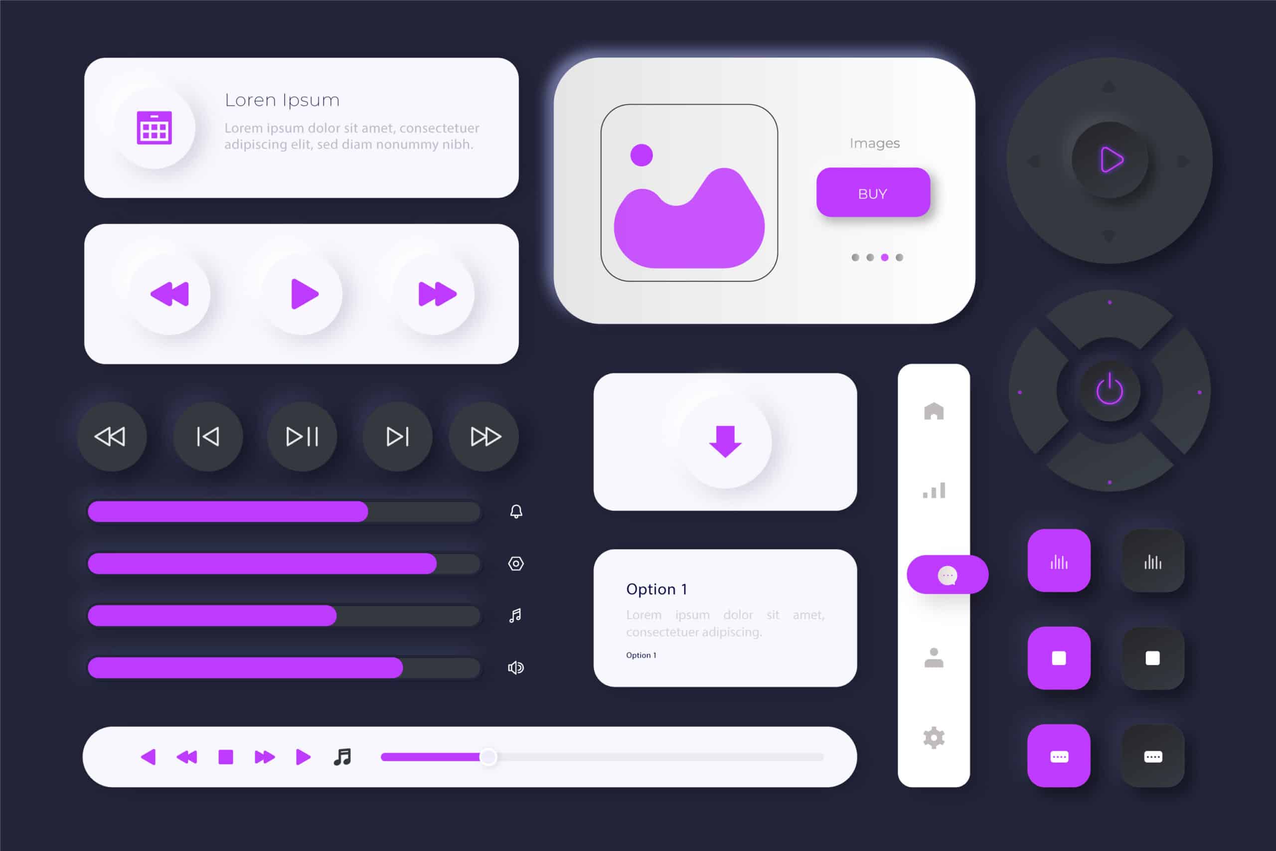 Conjunto de elementos de interface com foco em iconografia moderna para melhorar a experiência do usuário