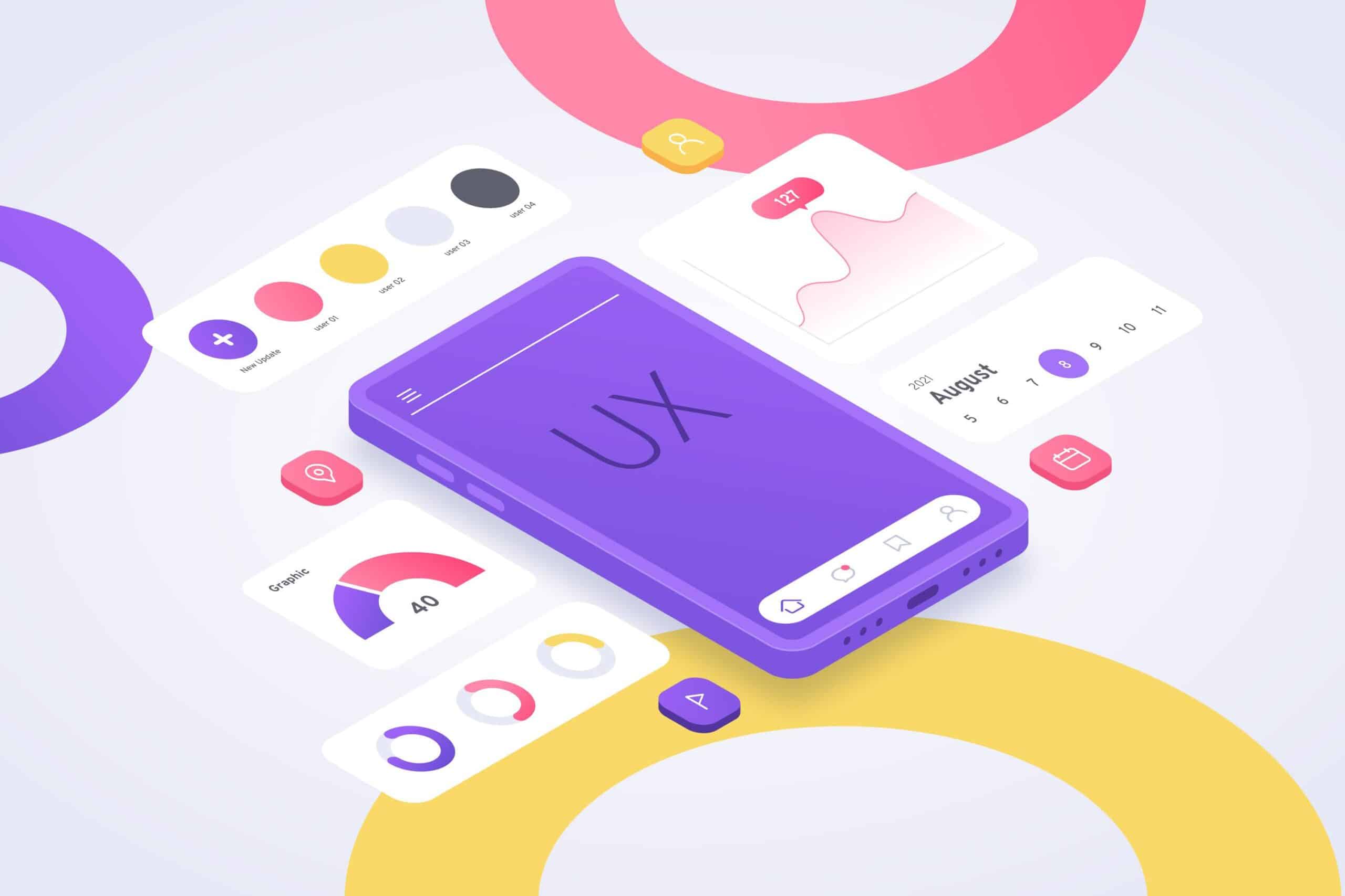 Mockup de design de interface com elementos de UX, ilustrando o uso de plugins Figma AI para otimizar processos criativos no design digital.